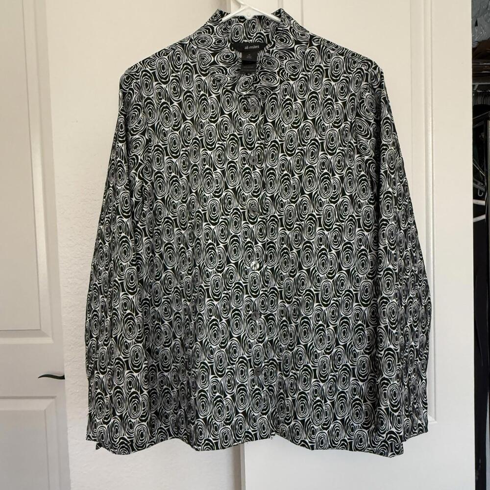 Ali Miles Black White Concentric Circles Button Front Texture Jacket Sz M Medium